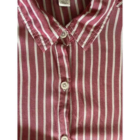BeachLunchLounge Salmon/Pink Striped Button Down Collared Flared Sleeve Shirt XS - Picture 6 of 12